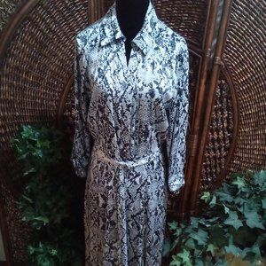 Diamond back snake print belted dress, INC brand, size 10